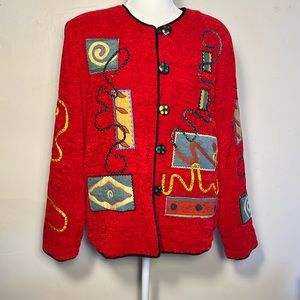 Vintage Indigo Moon RED Patchwork Patterned Jacket Blazer Medium